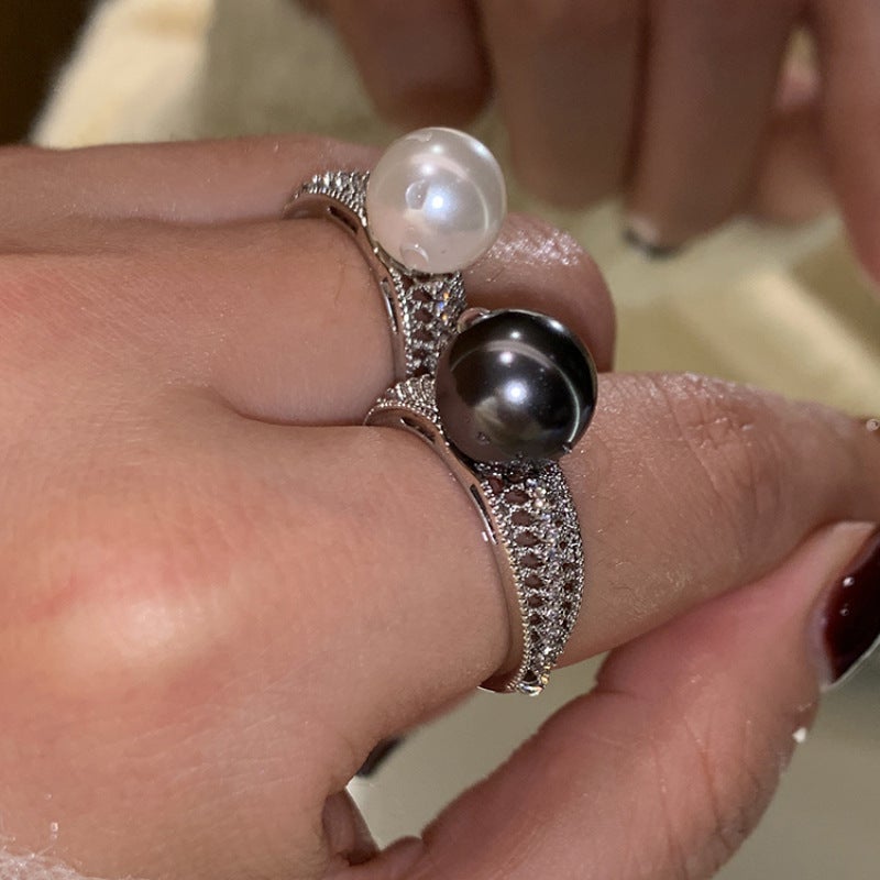 Korean Style Black Pearl Open Index Finger Ring Women'S Fashion Light Luxury Exquisite Niche Design Advanced Unique Ring - Image 4